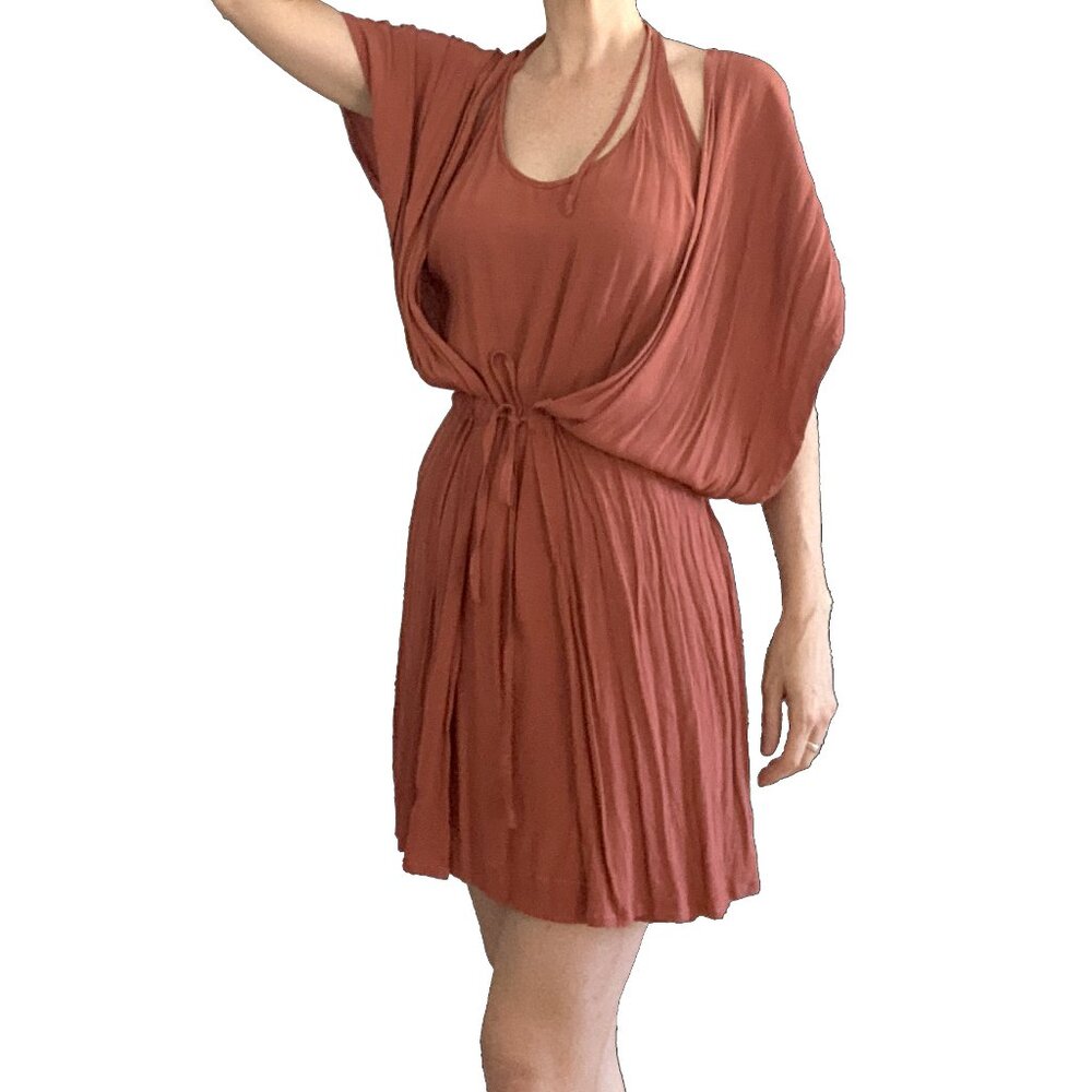 Designer Rust Terracotta Draped Dress – (Size S)